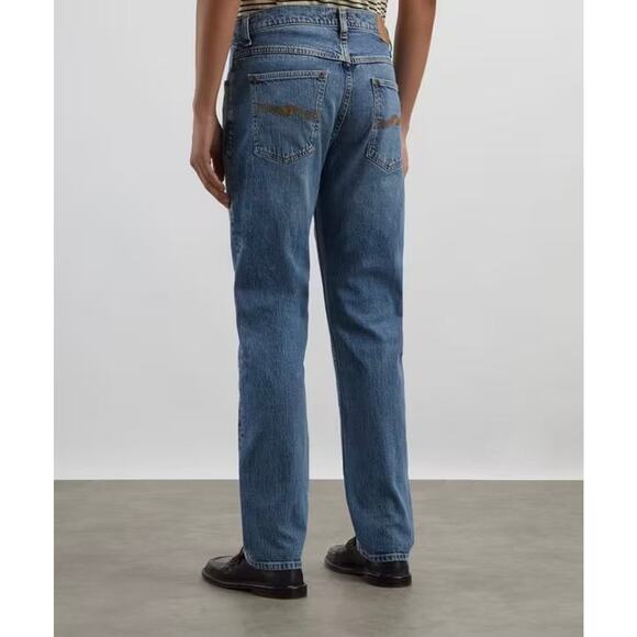 Nudie Solid Ollie Slim Fit Worn Vintage Straight Leg Jeans 36x32 NEW Blue Denim - Picture 9 of 9